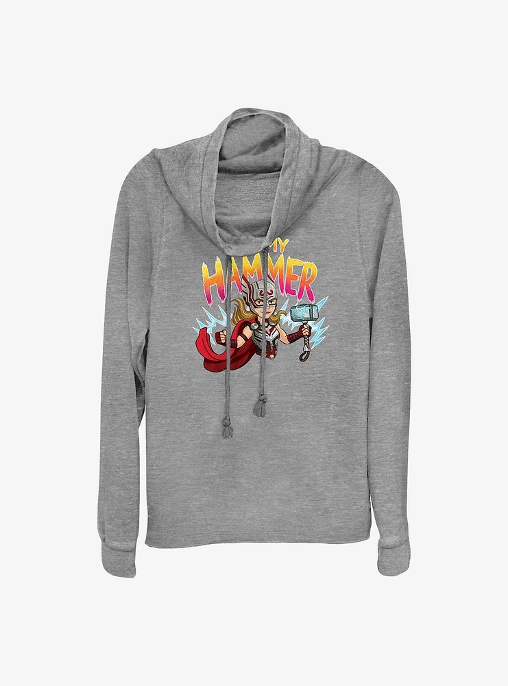 Marvel Thor: Love and Thunder Mighty Thor Eat My Hammer Cowl Neck Long-Sleeve Top