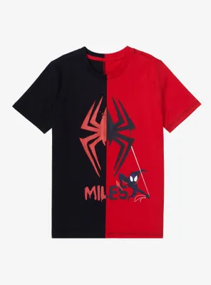 Marvel Spider-Man: Across the Spider-Verse Miles Morales Split Color Youth T-Shirt - BoxLunch Exclusive