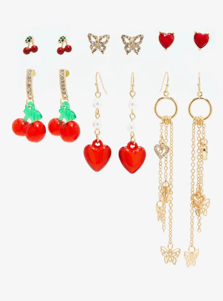 Cherry Heart Earring Set