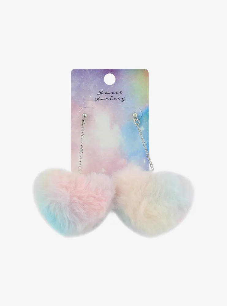 Sweet Society Rainbow Heart Pom Drop Earrings