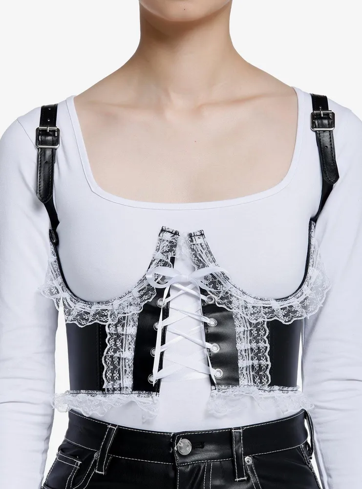 Hot Topic Black & White Lace Underbust Corset