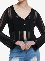 Black Mesh Distressed Girls Cardigan