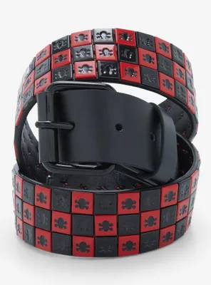 Black & Red Checkered Skull Belt