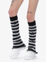 Grey & Black Stripe Star Flared Leg Warmers