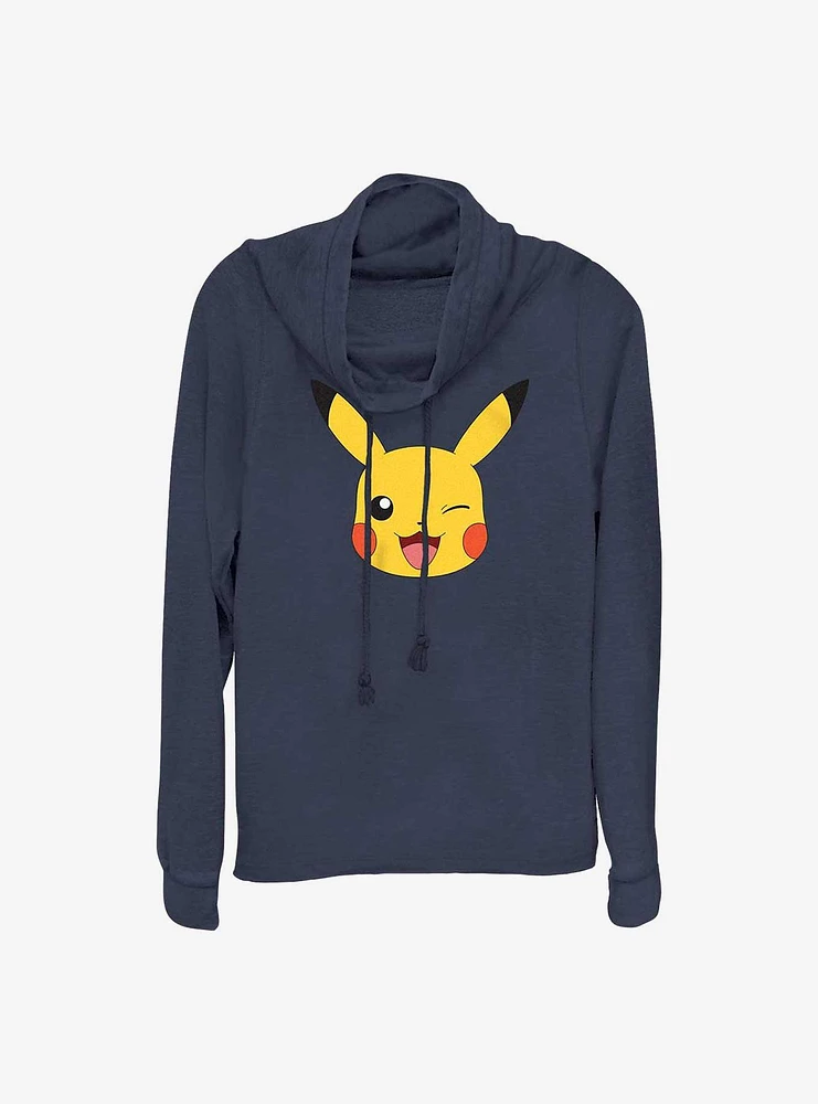 Pokemon Pikachu Face Cowl Neck Long-Sleeve Top