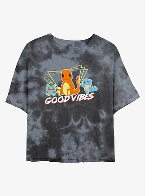 Pokemon Good Vibes Starters Tie-Dye Girls Crop T-Shirt