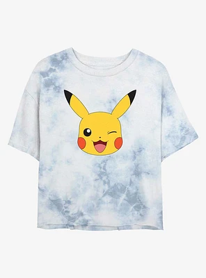 Pokemon Pikachu Face Tie-Dye Girls Crop T-Shirt