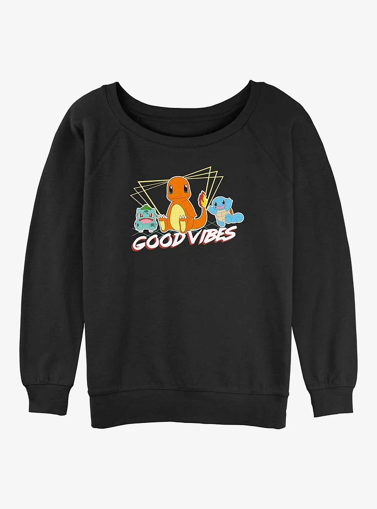 Pokemon Good Vibes Starters Girls Slouchy Sweatshirt