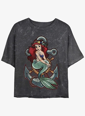 Disney The Little Mermaid Anchor Ariel Mineral Wash Womens Crop T-Shirt