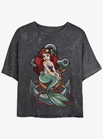 Disney The Little Mermaid Anchor Ariel Mineral Wash Womens Crop T-Shirt