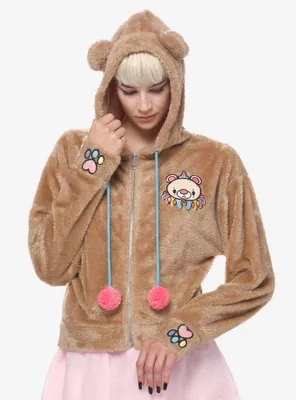 Sweet Society Clown Teddy Bear Fuzzy Girls Hoodie