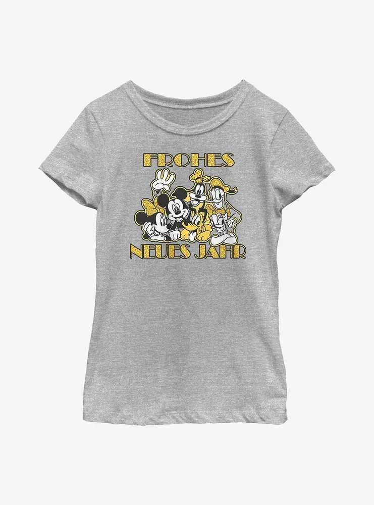 Disney Mickey Mouse & Friends Frohes Neues Jahr Happy New Year German Youth Girls T-Shirt