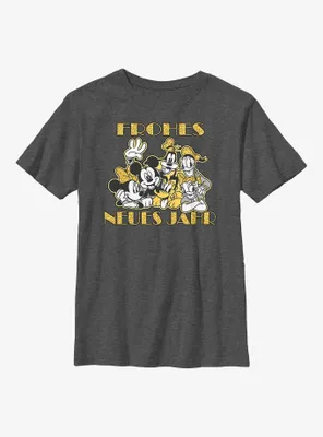 Disney Mickey Mouse & Friends Frohes Neues Jahr Happy New Year German Youth T-Shirt