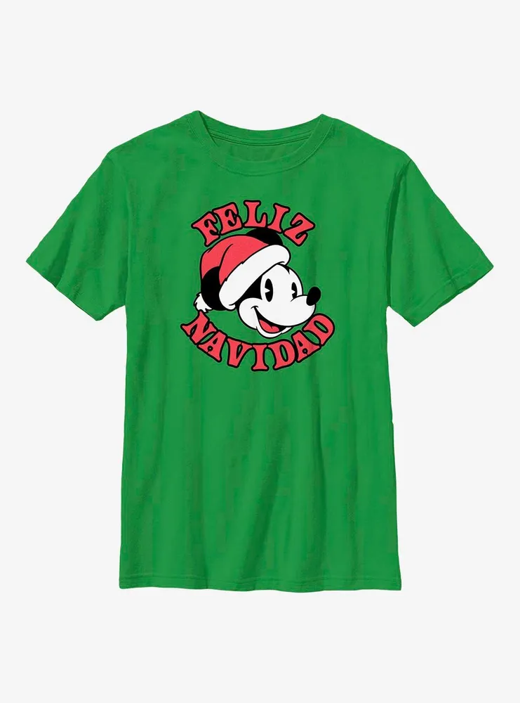 Disney Mickey Mouse Feliz Navidad Merry Christmas Spanish Youth T-Shirt