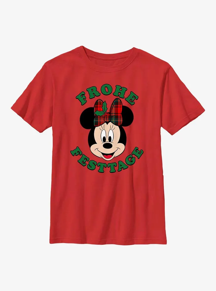 Disney Minnie Mouse Frohe Festtage Happy Holidays German Youth T-Shirt