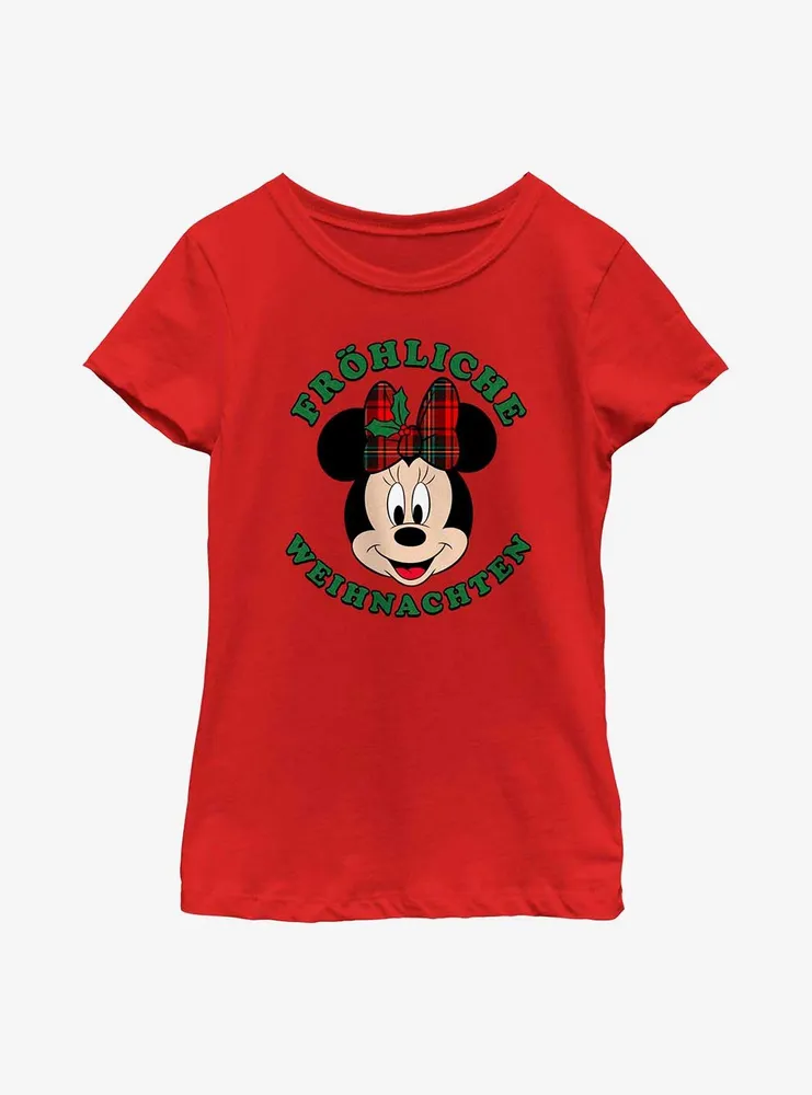 Disney Minnie Mouse Frohliche Weihnachten Merry Christmas German Youth Girls T-Shirt