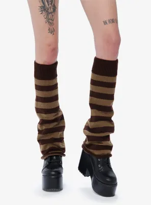 Brown Stripe Knit Legwarmers