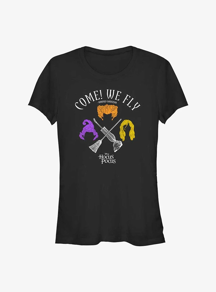 Disney Hocus Pocus We Fly Crossed Broom & Vaccum Girls T-Shirt