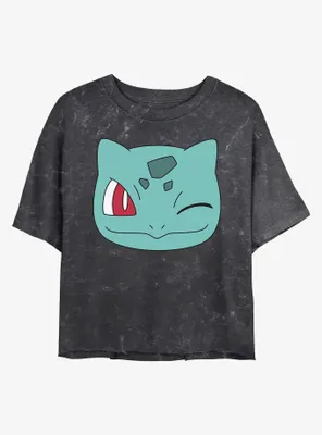 Pokemon Bulbasaur Face Mineral Wash Womens Crop T-Shirt