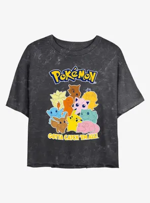 Pokemon Catch 'Em All Mineral Wash Womens Crop T-Shirt