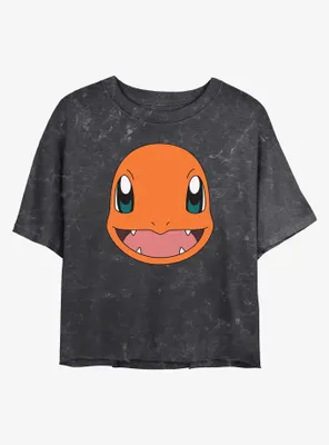 Pokemon Charmander Face Mineral Wash Womens Crop T-Shirt