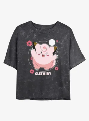 Pokemon Clefairy Fairy Dance Mineral Wash Womens Crop T-Shirt