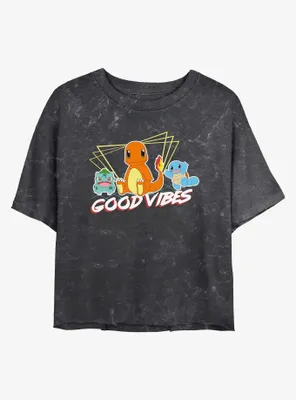 Pokemon Good Vibes Starters Mineral Wash Womens Crop T-Shirt