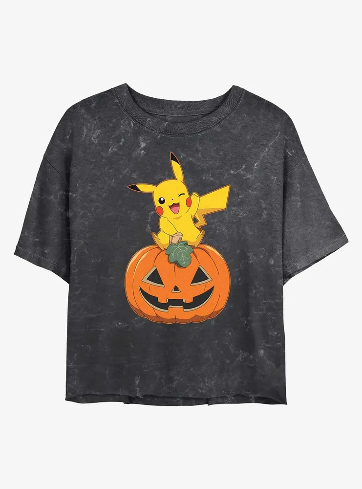 Pokemon Pikachu Pumpkin Mineral Wash Womens Crop T-Shirt