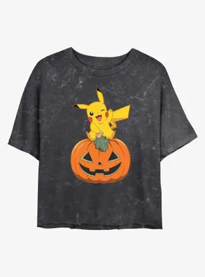 Pokemon Pikachu Pumpkin Mineral Wash Womens Crop T-Shirt