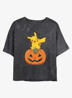 Pokemon Pikachu Pumpkin Mineral Wash Womens Crop T-Shirt