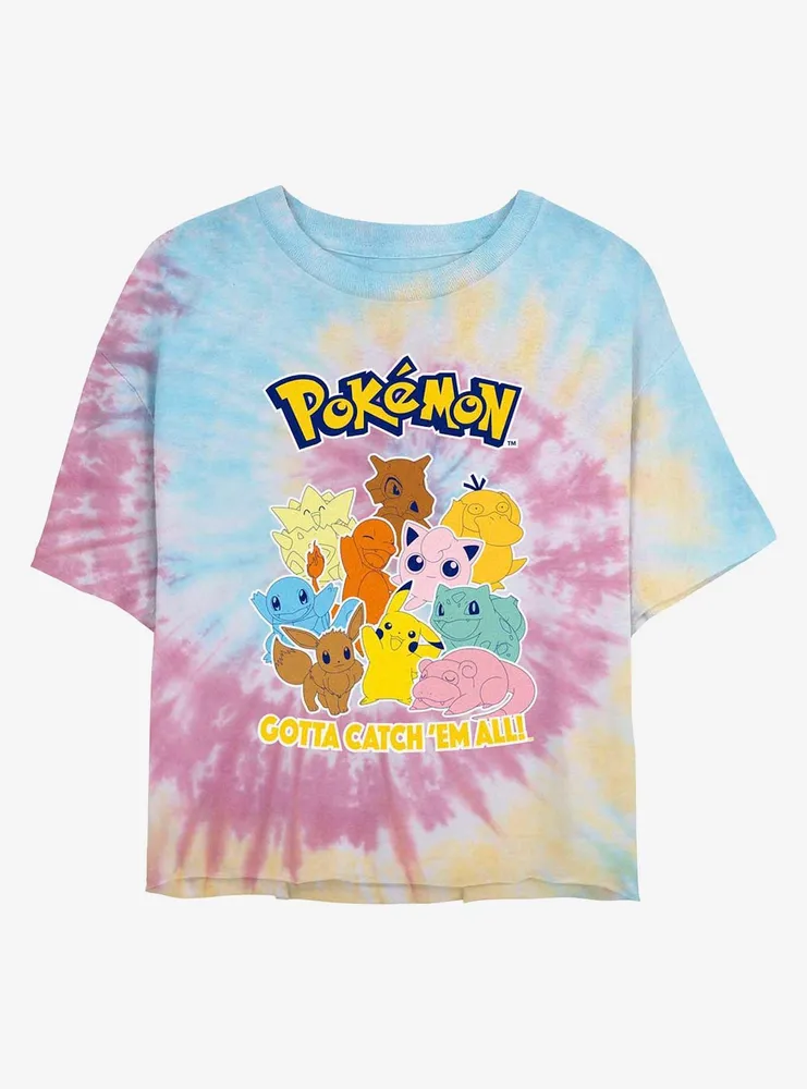 Pokemon Catch 'Em All Tie-Dye Womens Crop T-Shirt