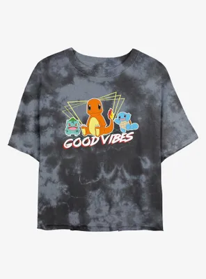 Pokemon Good Vibes Starters Tie-Dye Womens Crop T-Shirt