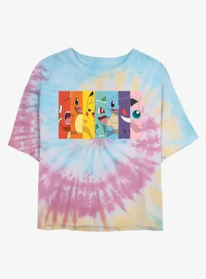 Pokemon Rainbow Faces Tie-Dye Womens Crop T-Shirt