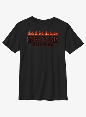 Stranger Things Logo On Fire Youth T-Shirt