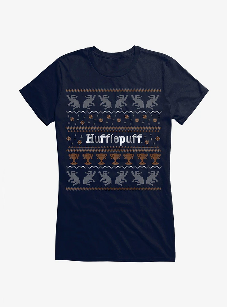 Harry Potter Hufflepuff Ugly Christmas Pattern Girls T-Shirt