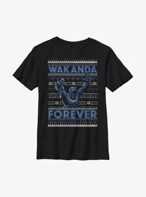 Marvel Black Panther Wakanda Forever Ugly Christmas Youth T-Shirt