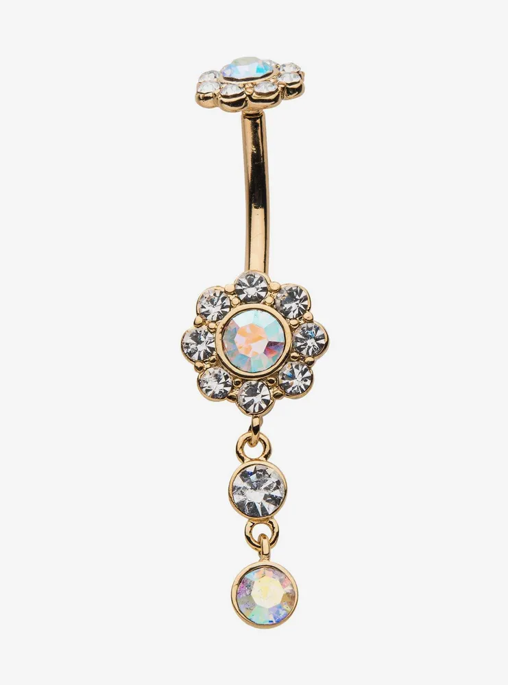 14G Steel Flower Gem Navel Barbell