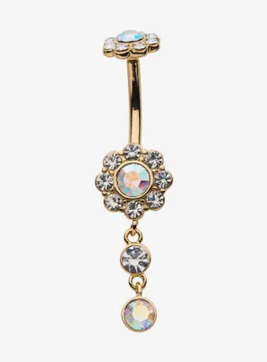 14G Steel Flower Gem Navel Barbell