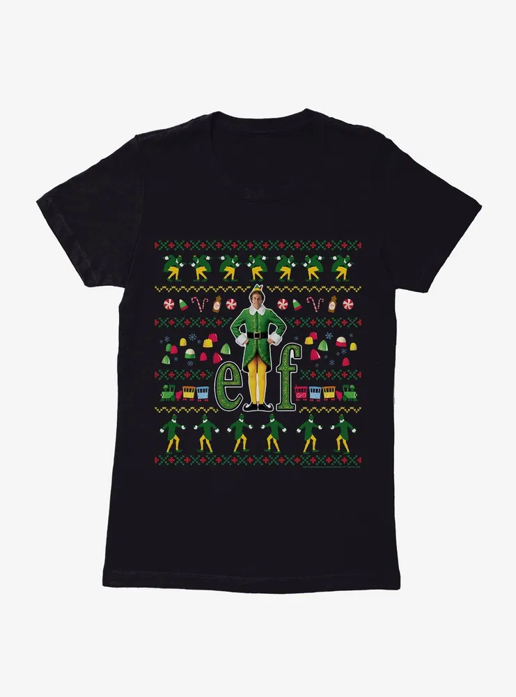 Elf Ugly Christmas Pattern Womens T-Shirt