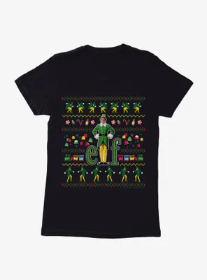 Elf Ugly Christmas Pattern Womens T-Shirt