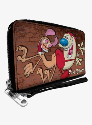 The Ren And Stimpy Show Booty Bump Pose Brick Wall Zip Around Wallet