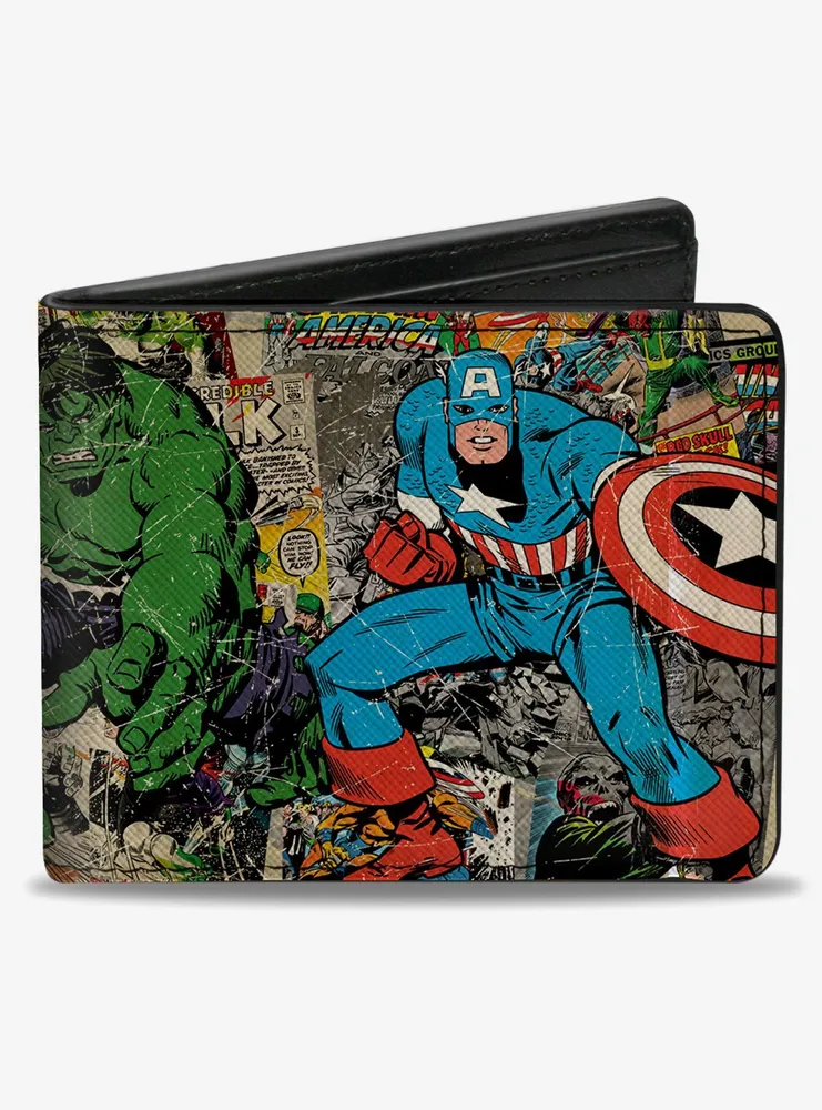 Marvel Avengers Comics Retro Avengers Group Pose With Comics Books Bifold Wallet