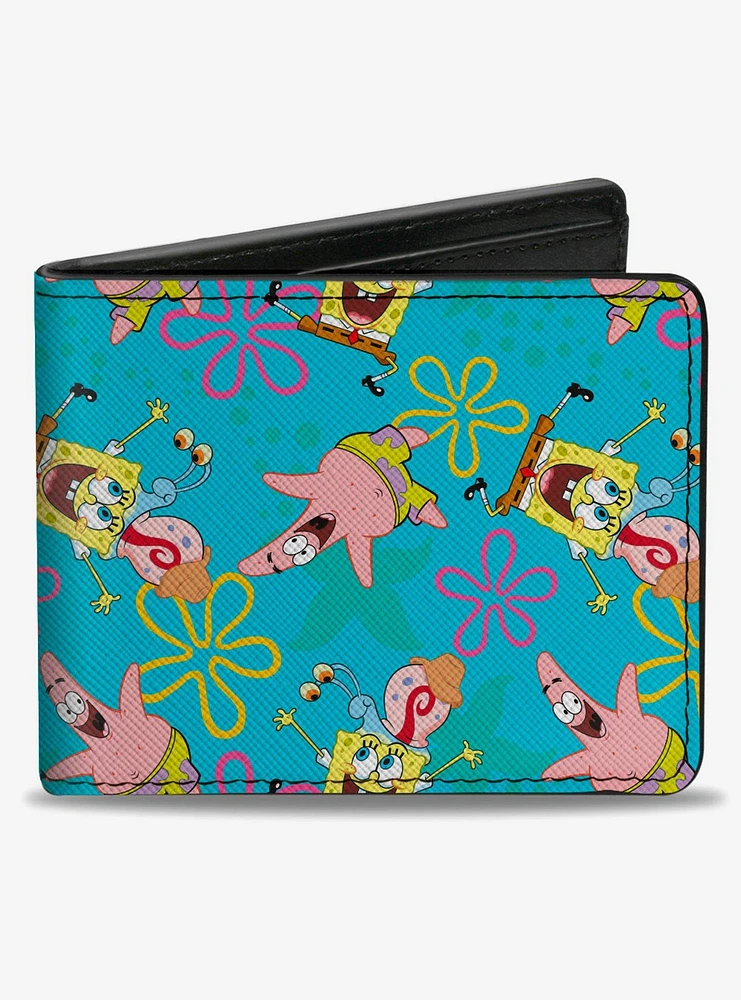 Spongebob Squarepants Patrick And Gary Joy Poses And Flowers Bifold Wallet