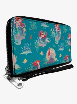 Disney The Little Mermaid Ariel With Flounder And Sebastian Blue Zip Around Wallet
