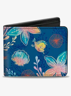 Disney The Little Mermaid Flounder And Sebastian Under The Sea Blues Bifold Wallet