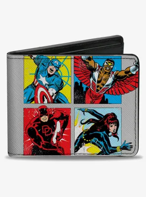 Marvel Avengers Retro Marvel Comics Superhero Pose Blocks And Title Logo Bifold Wallet