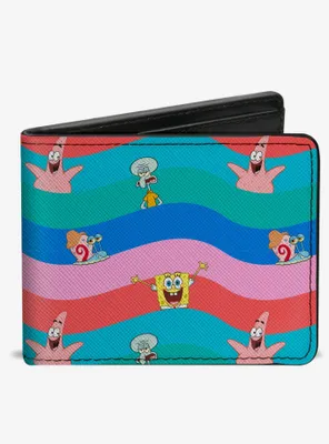 Spongebob Squarepants And Friends Poses Wavy Stripe Bifold Wallet