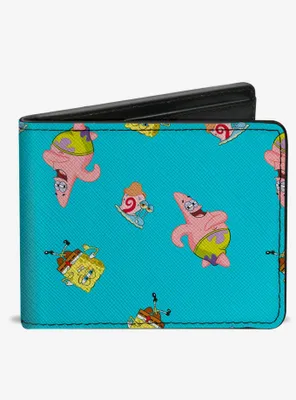 Spongebob Squarepants Patrick And Gary Poses Scattered Bifold Wallet