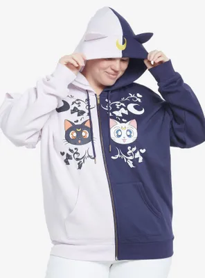 Pretty Guardian Sailor Moon Luna & Artemis Split Girls Hoodie Plus