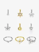 Steel Flower Sun Gem Nose Stud & Hoop 9 Pack